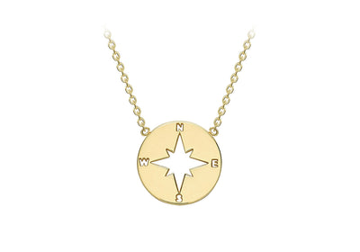 9K Yellow Gold Compass Necklace 40-42 cm
