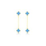 9CT Yellow Gold Turquoise  Clover Petal Drop Earrings