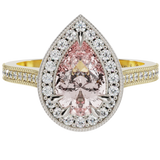 Pear Shape Morganite Diamond Halo Millgrain Ring | McLean & Co Manufacturing Jewellers Sunshine Coast Australia