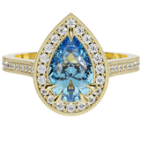 Pear Shape Sapphire Diamond Halo Millgrain Ring | McLean & Co Manufacturing Jewellers Sunshine Coast Australia