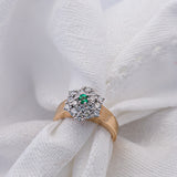Natural Green Emerald and Diamond Ring Set in Yellow gold on white material | McLean & Co Jewellers Sunshine Coast