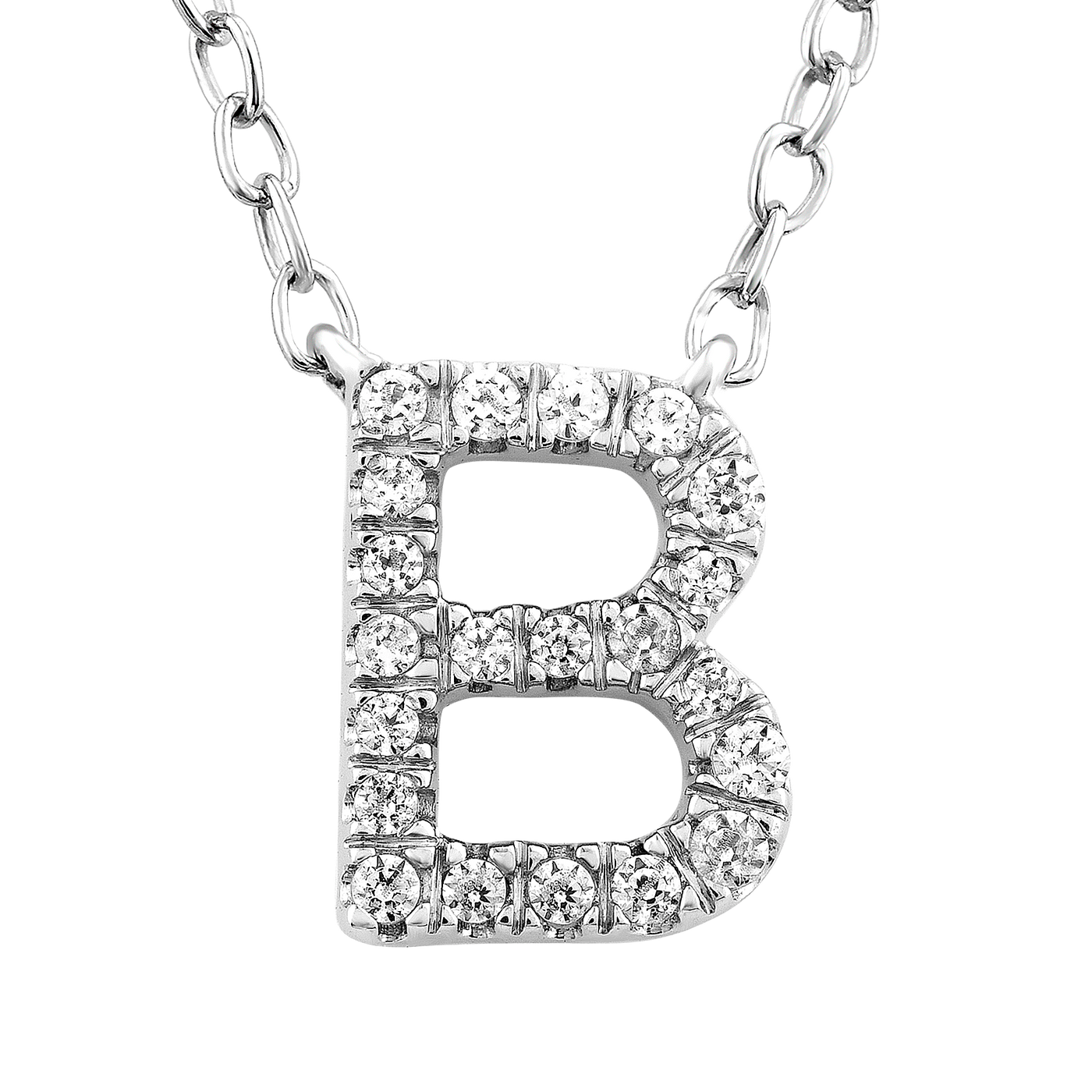 Initial 'B' Necklace with 0.09ct Diamonds in 9K White Gold