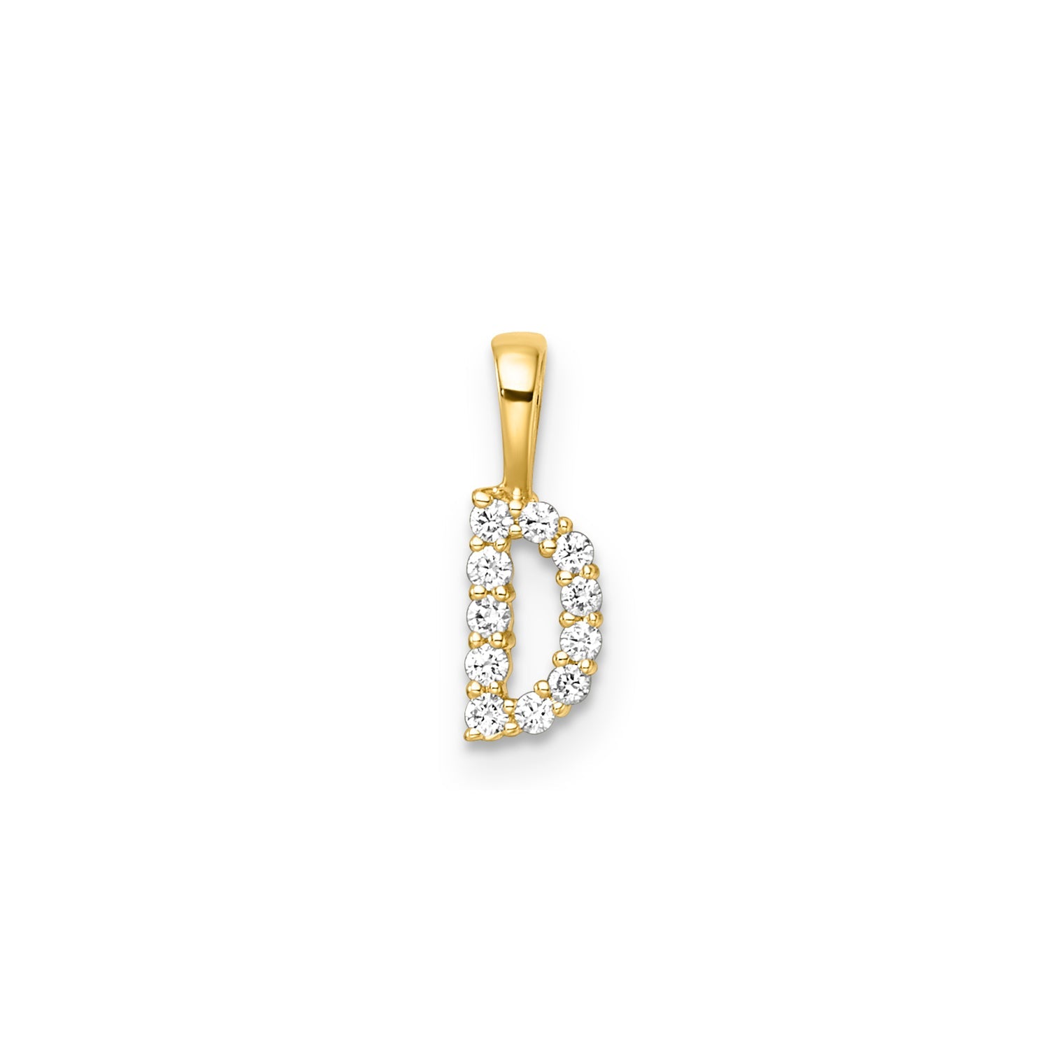 Petite Diamond Initial Pendant Letter D Yellow Gold Lab Grown