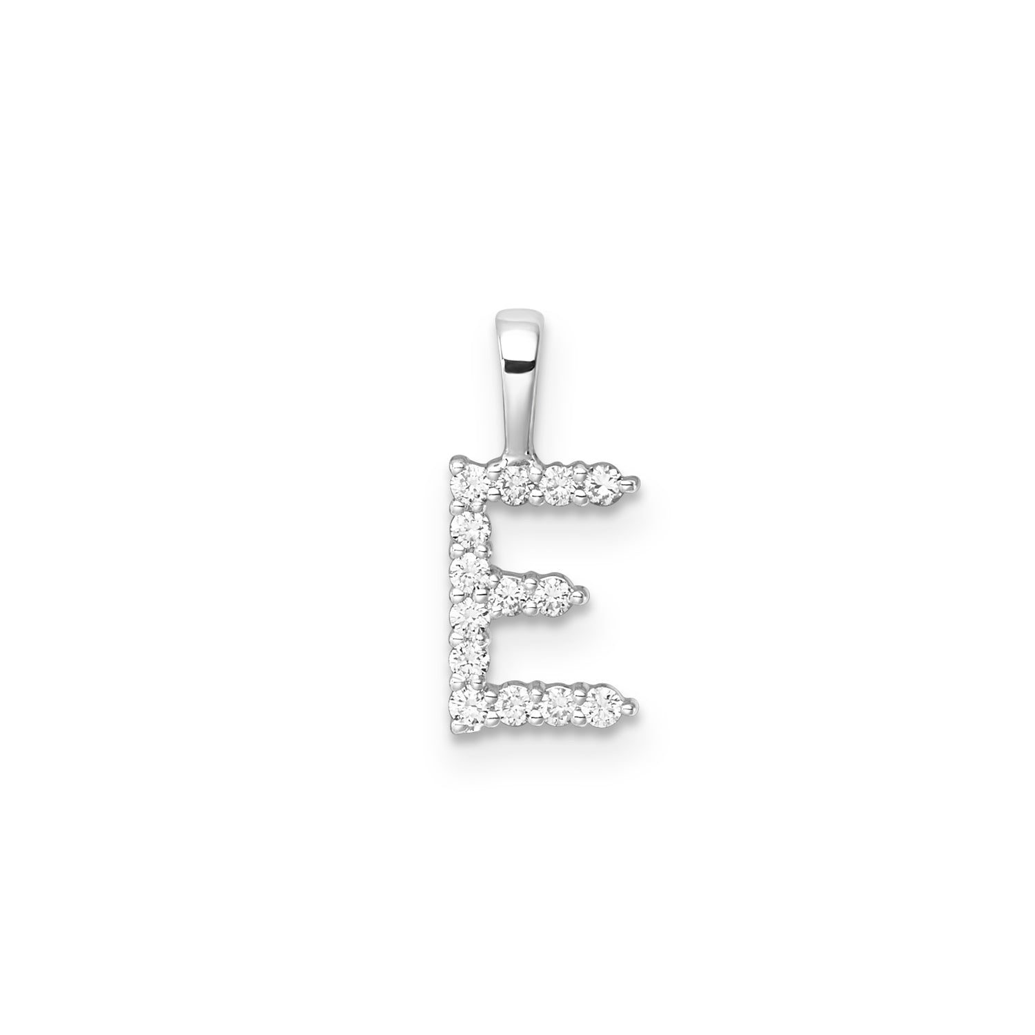 Petite Diamond Initial Pendant Letter E White Gold