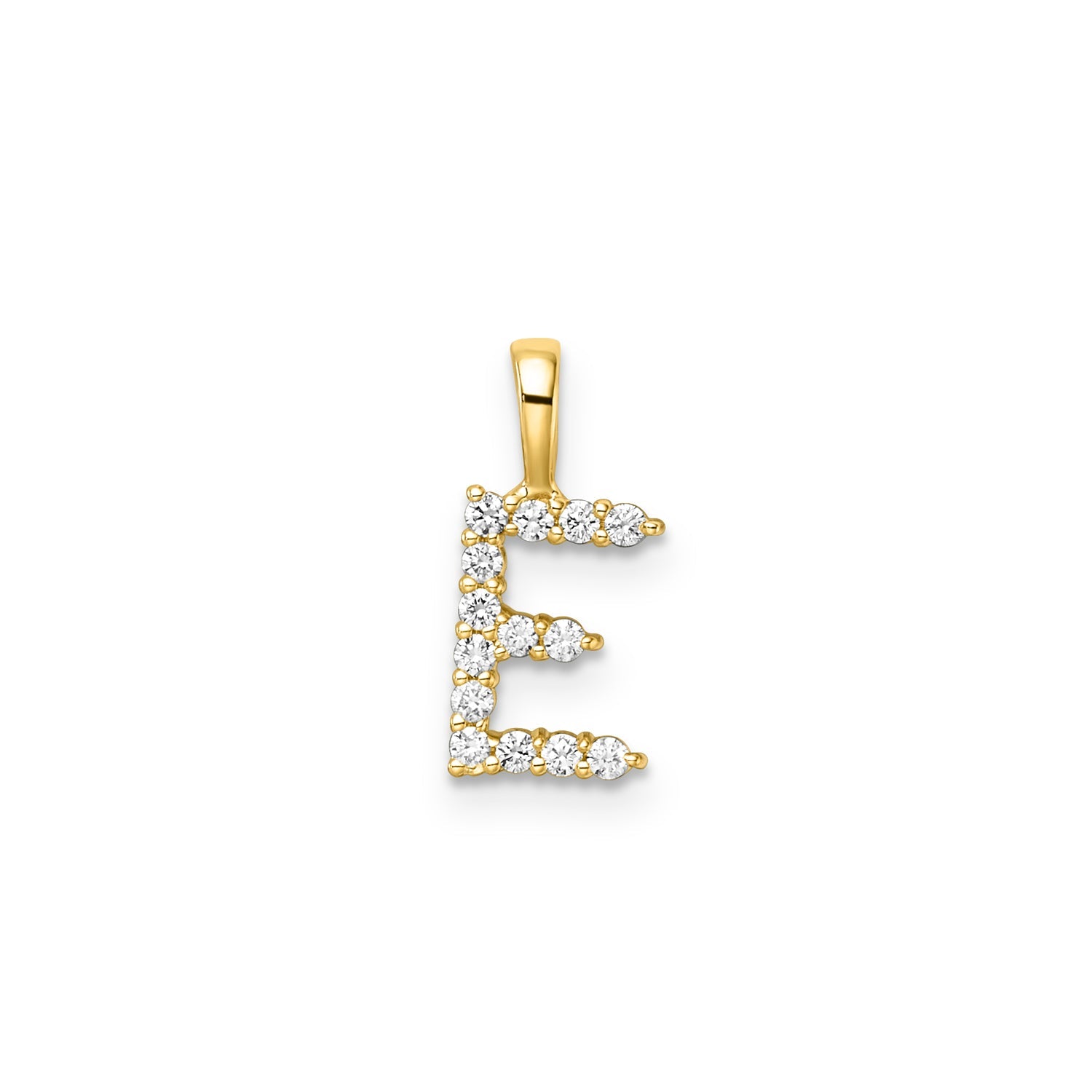 Petite Diamond Initial Pendant Letter E Yellow Gold