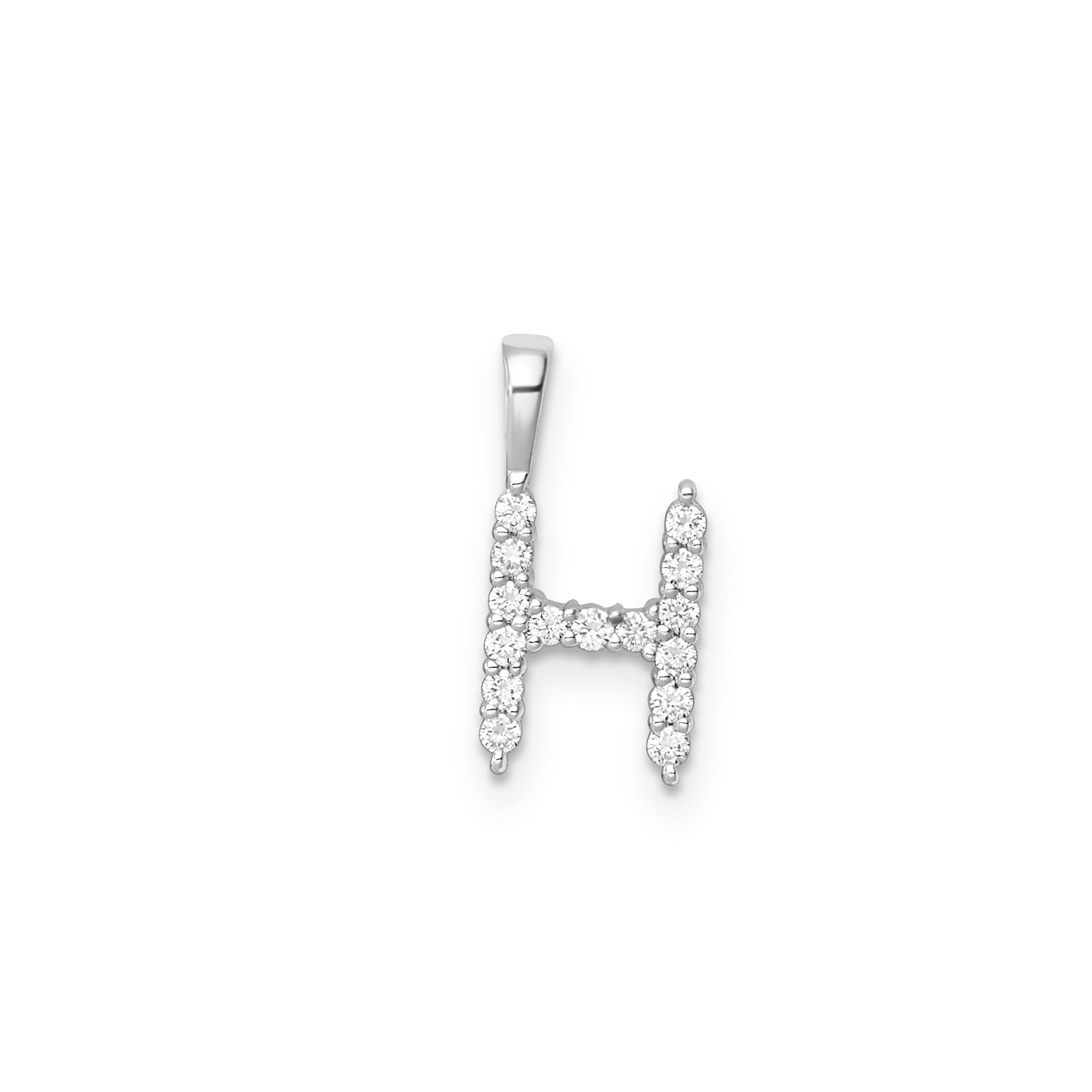 Petite Diamond Initial Pendant Letter H White Gold