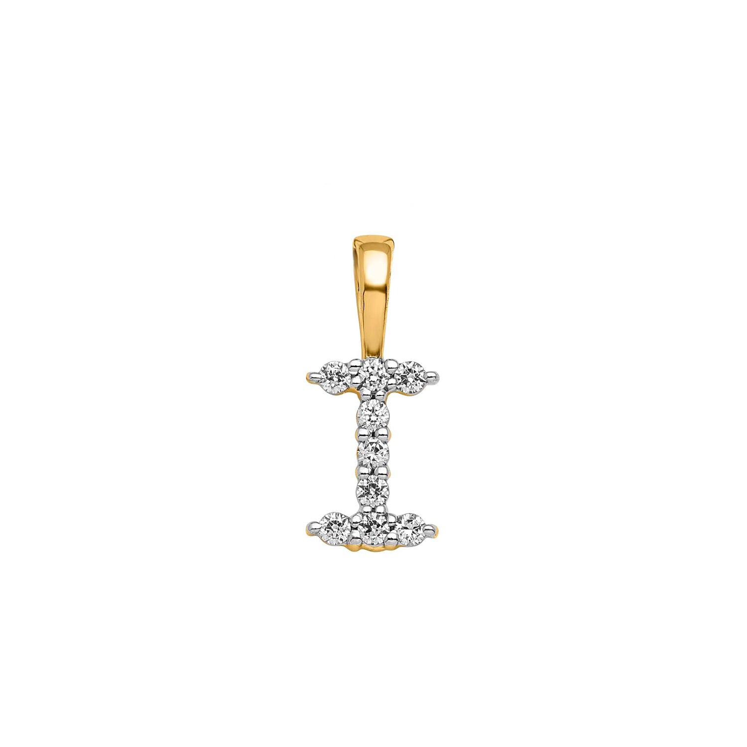 Petite Diamond Initial Pendant Letter I Yellow Gold