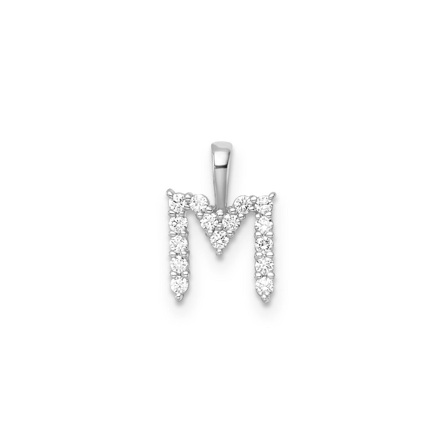 Petite Diamond Initial Pendant Letter M White Gold