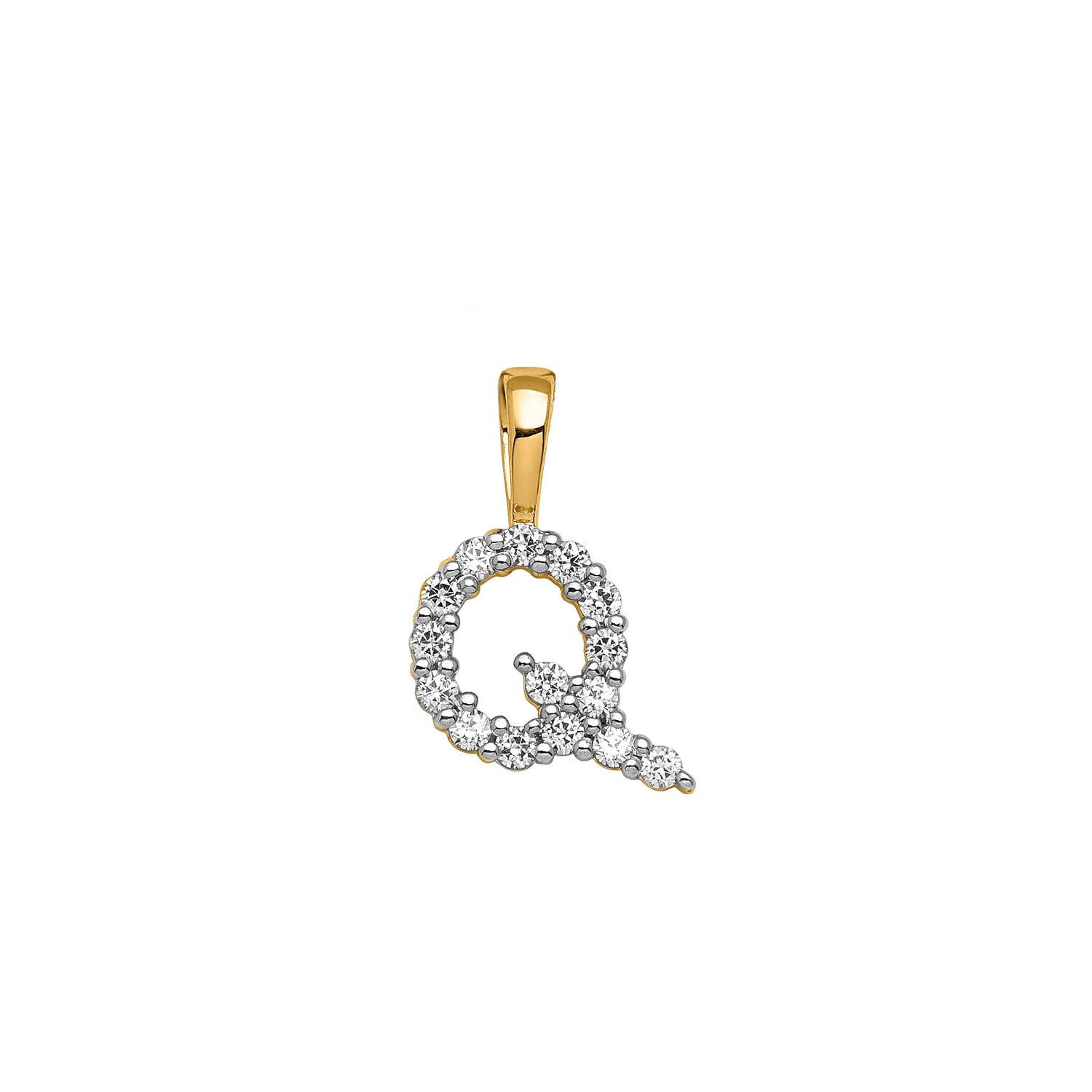 Petite Diamond Initial Pendant Letter Q Yellow Gold