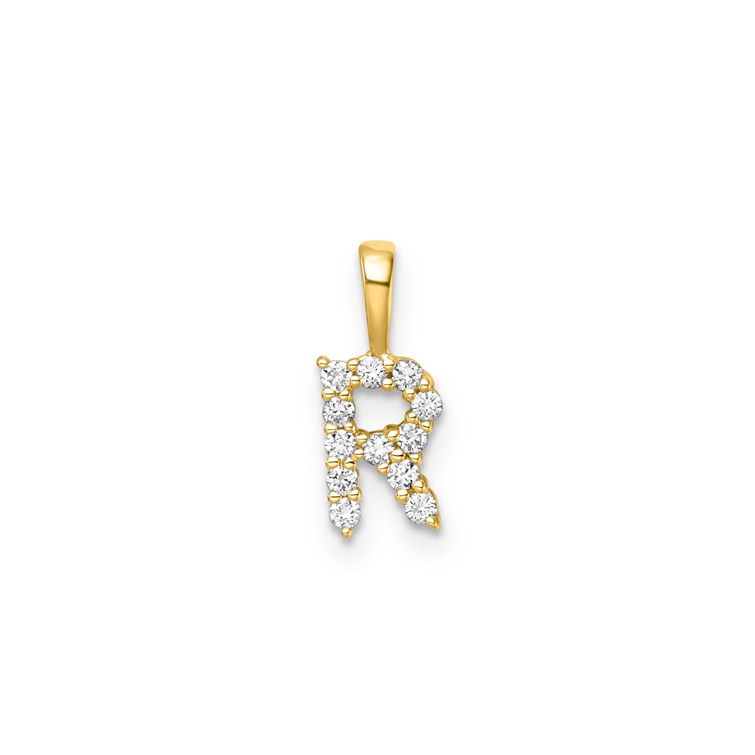 Petite Diamond Initial Pendant Letter R Yellow Gold