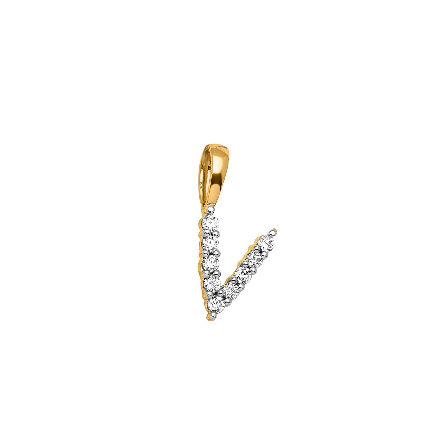Petite Diamond Initial Pendant Letter V Yellow Gold