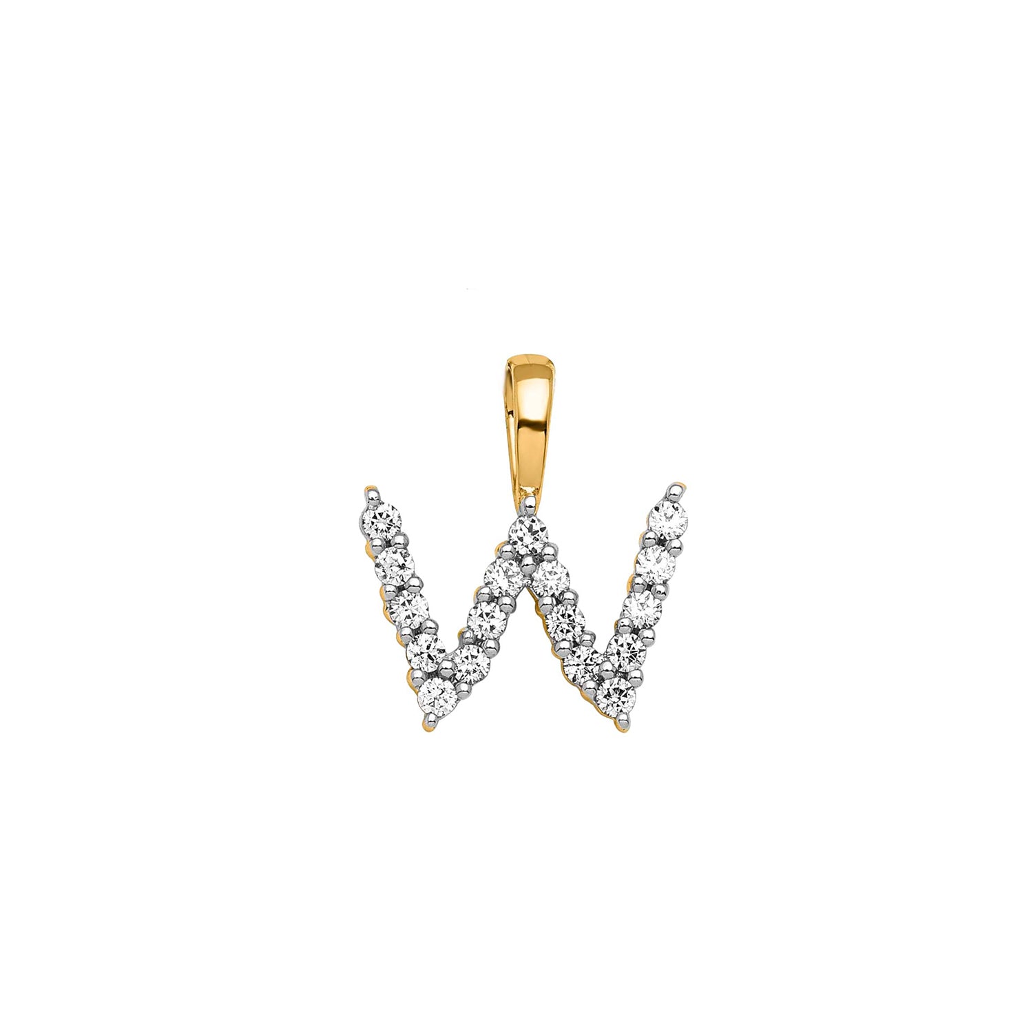 Petite Diamond Initial Pendant Letter W Yellow Gold
