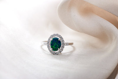 18CT White Gold Opal & Diamond Ring