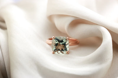 Green Amethyst 10mm 3.78ct Solitare Ring 9CT Rose Gold