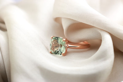 Green Amethyst 10mm 3.78ct Solitare Ring 9CT Rose Gold