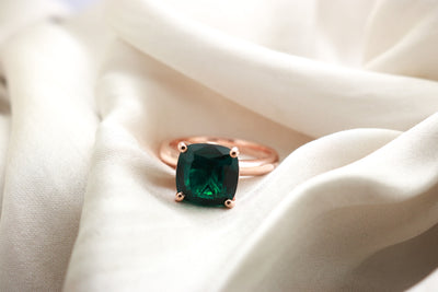 Biron Emerald Created 3.4 CT 9CT Rose Gold Ring Solitaire