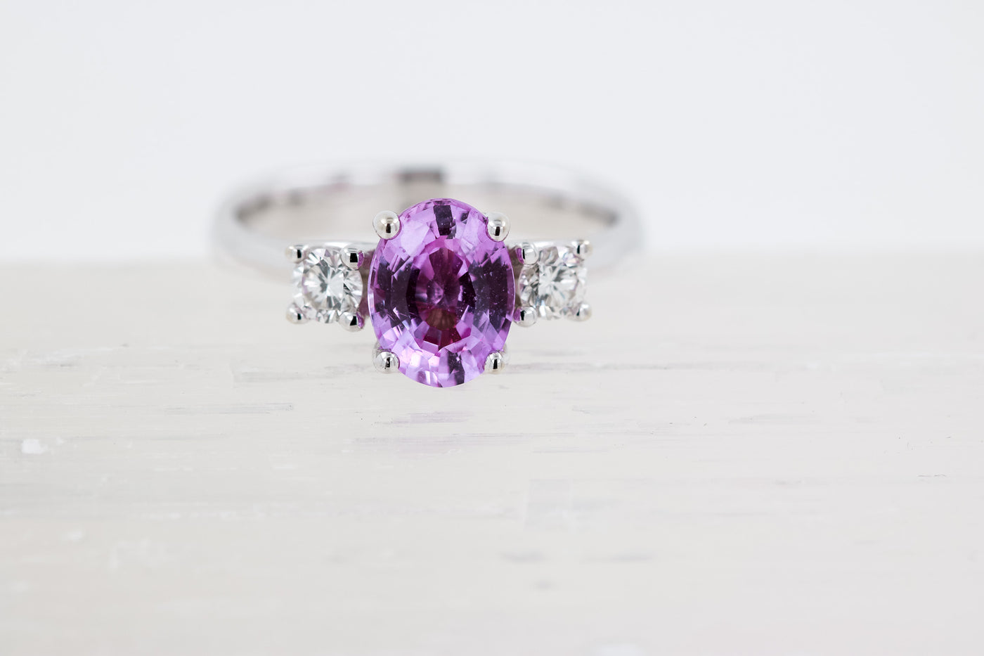 18 CT White Gold Pink Sapphire and Diamond Ring