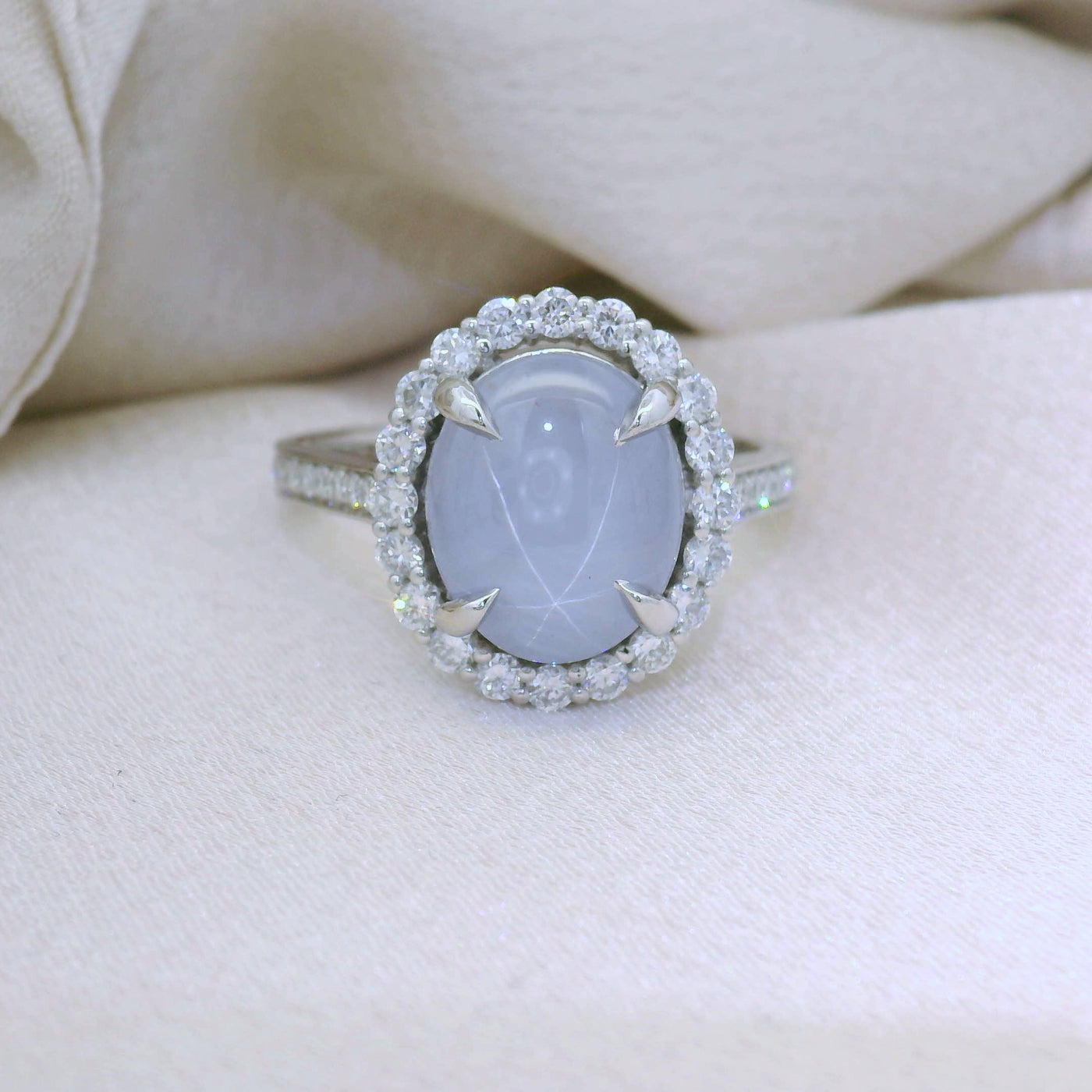 Star Sapphire Platinum Diamond Ring