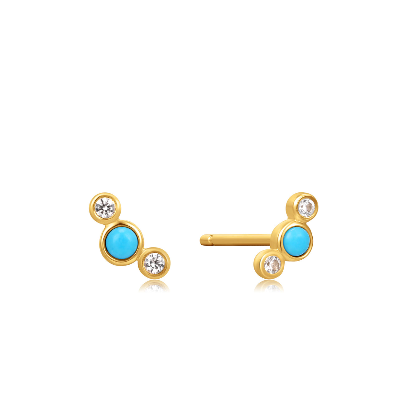 14K YG TURQUOISE & WHT SAPPHIRE STUDS