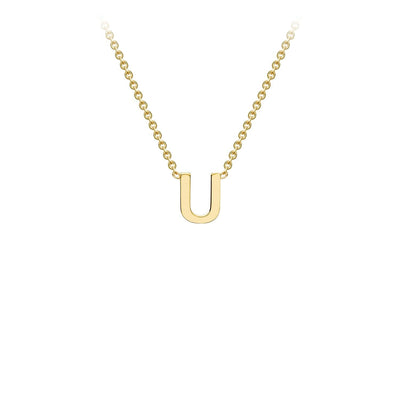 9K Yellow Gold 'U' Initial Adjustable Letter Necklace 38/43cm