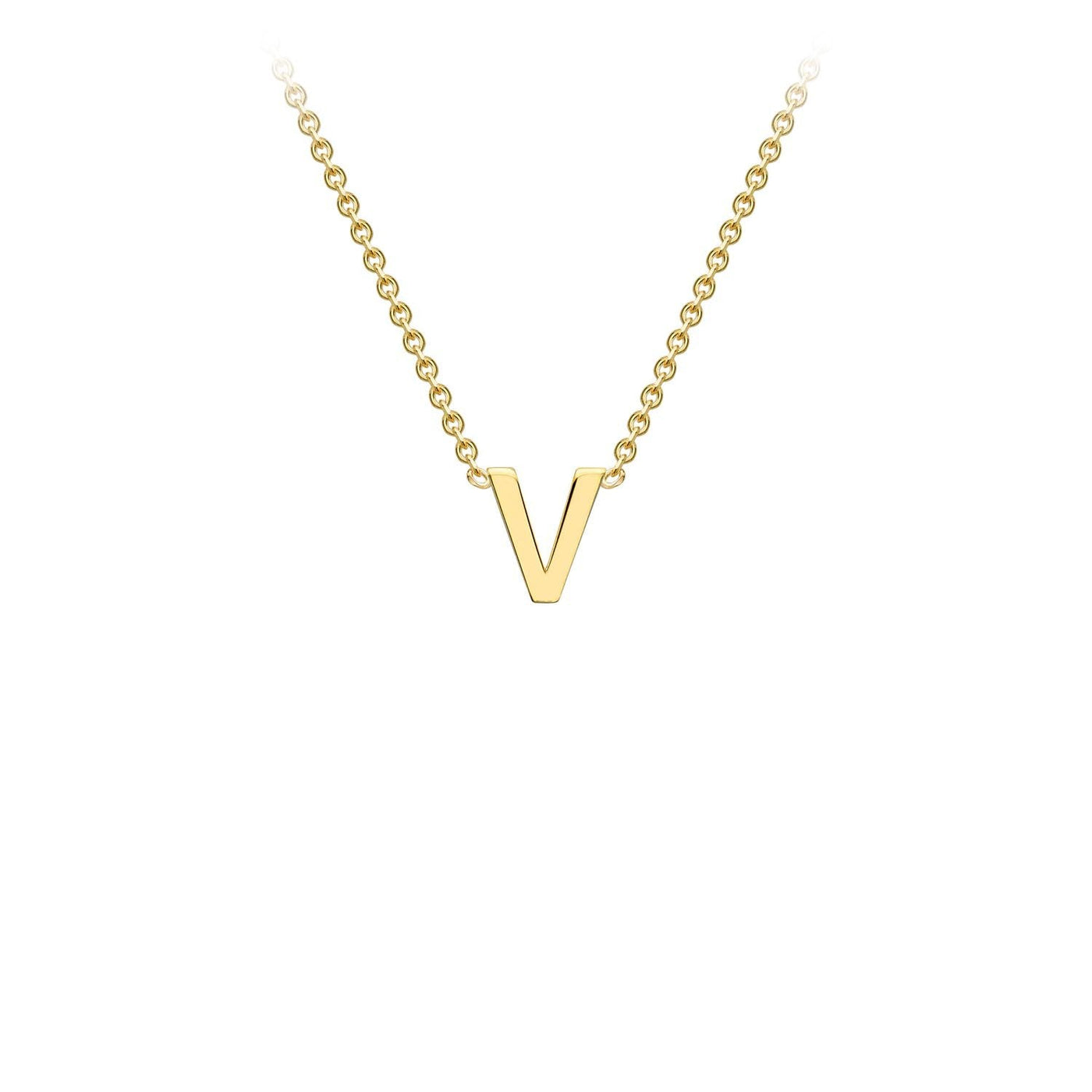 9K Yellow Gold 'V' Initial Adjustable Letter Necklace 38/43cm