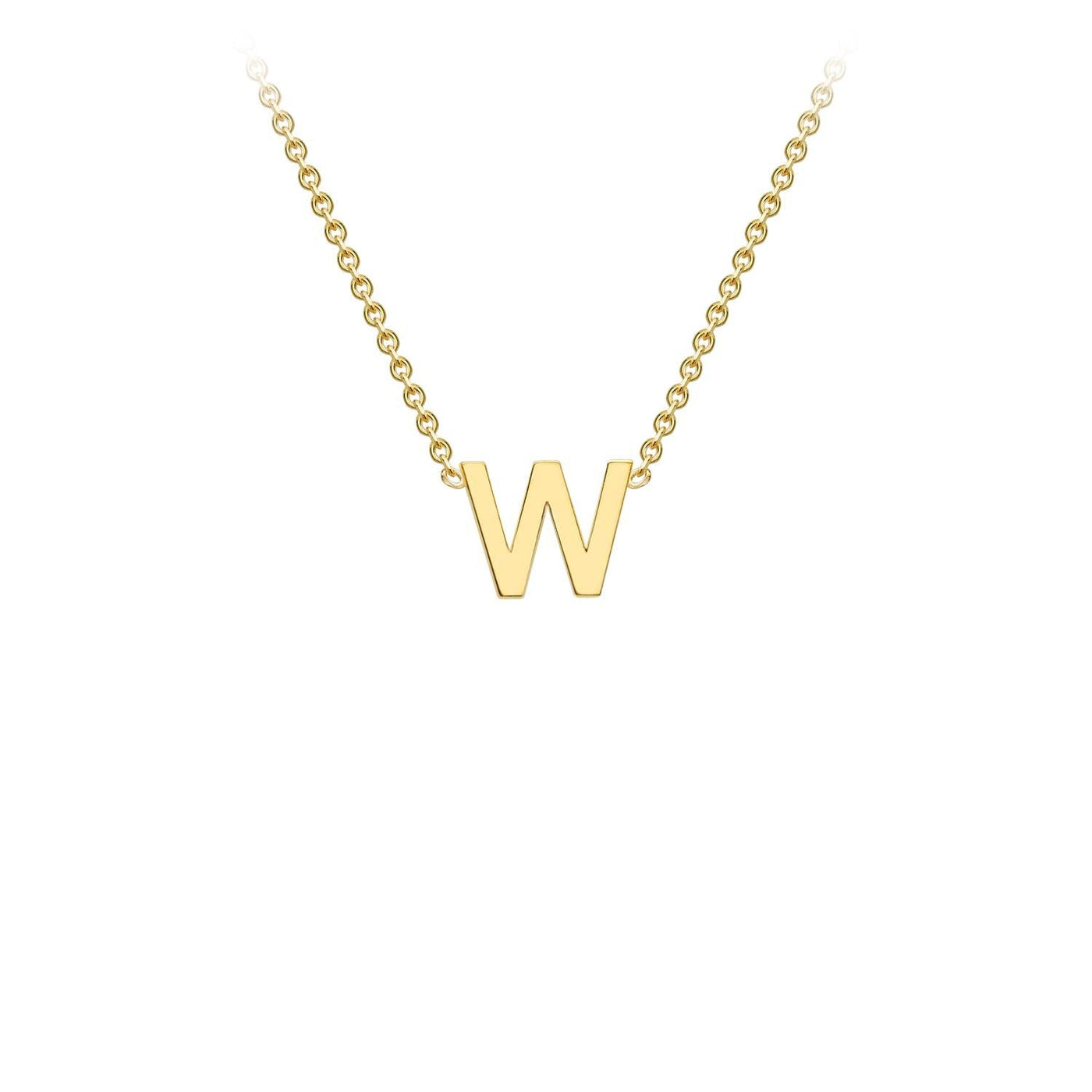 9K Yellow Gold 'W' Initial Adjustable Letter Necklace 38/43cm