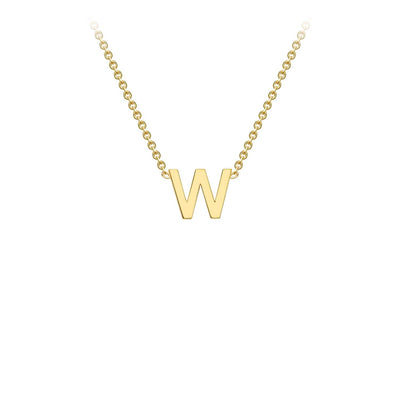 9K Yellow Gold 'W' Initial Adjustable Letter Necklace 38/43cm