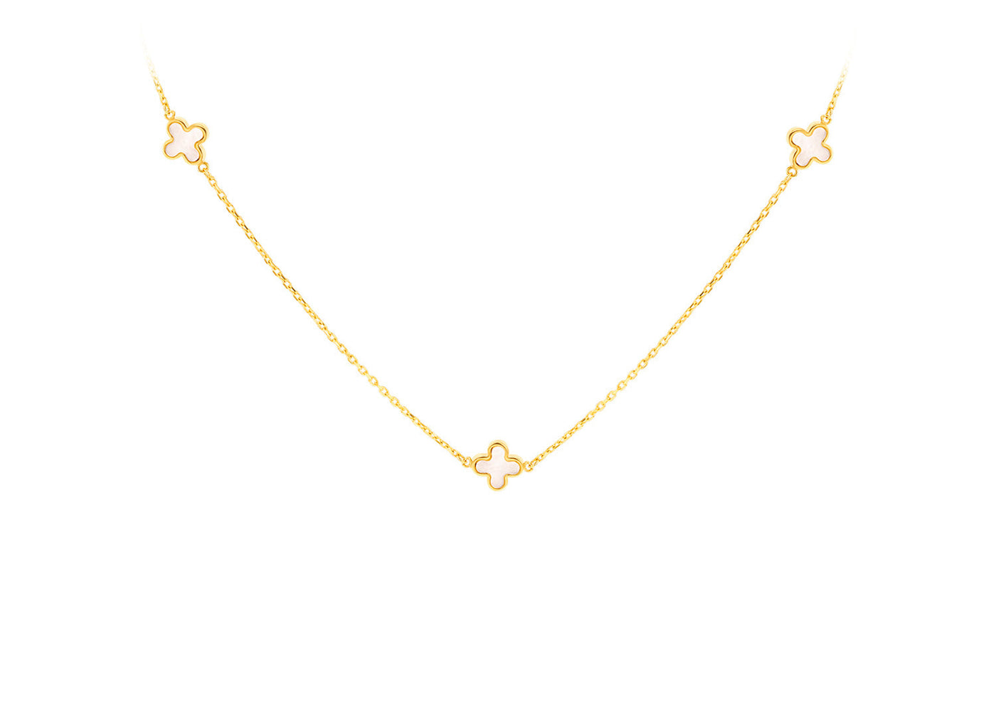 9K Yellow Gold 3 Mother-of-Pearl Clover  Petal Necklace 40-42.5 cm