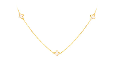 9K Yellow Gold 3 Mother-of-Pearl Clover  Petal Necklace 40-42.5 cm