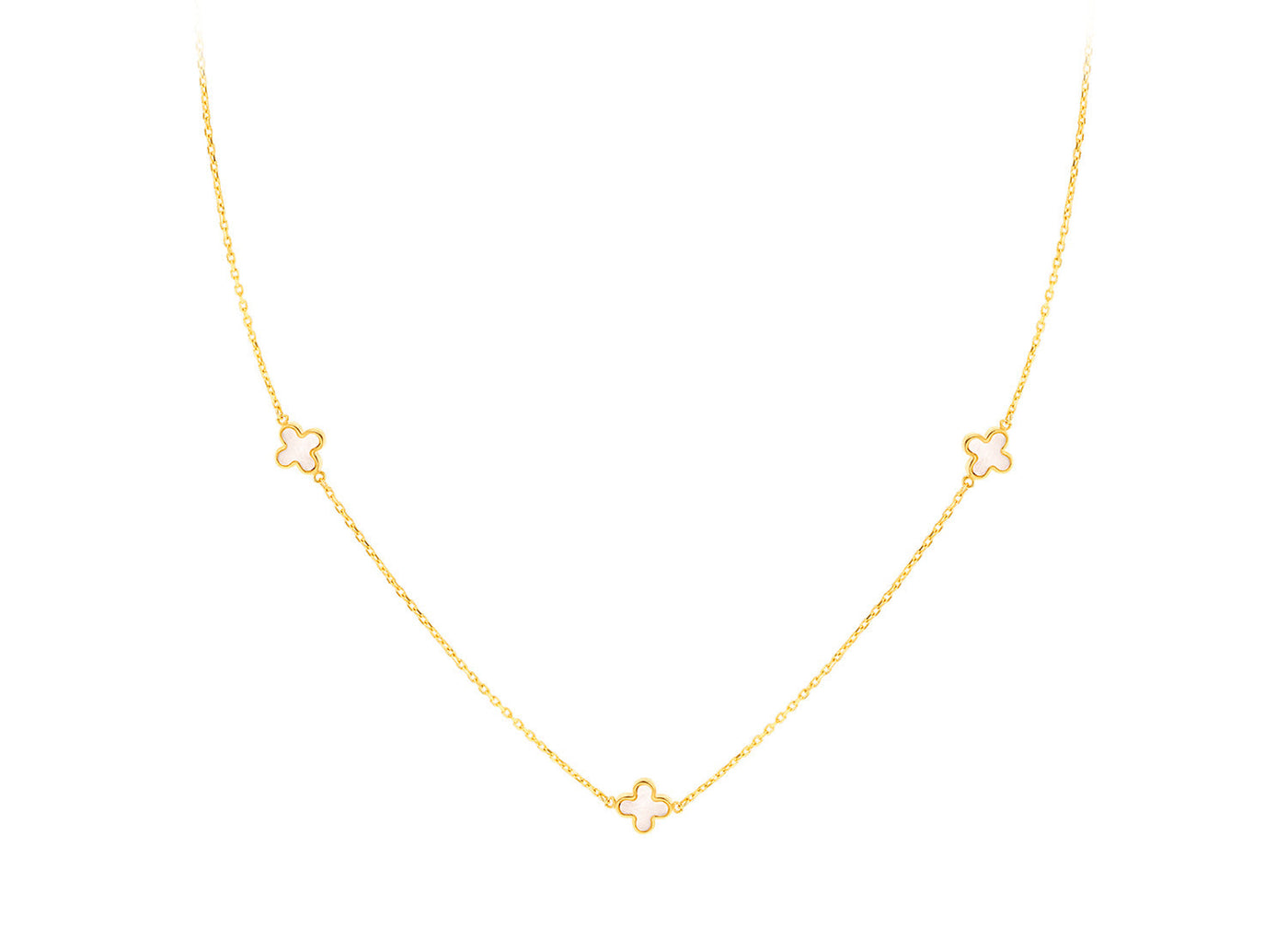 9K Yellow Gold 3 Mother-of-Pearl Clover  Petal Necklace 40-42.5 cm