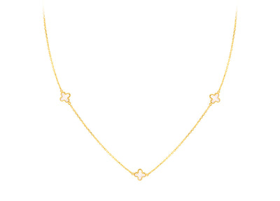 9K Yellow Gold 3 Mother-of-Pearl Clover  Petal Necklace 40-42.5 cm