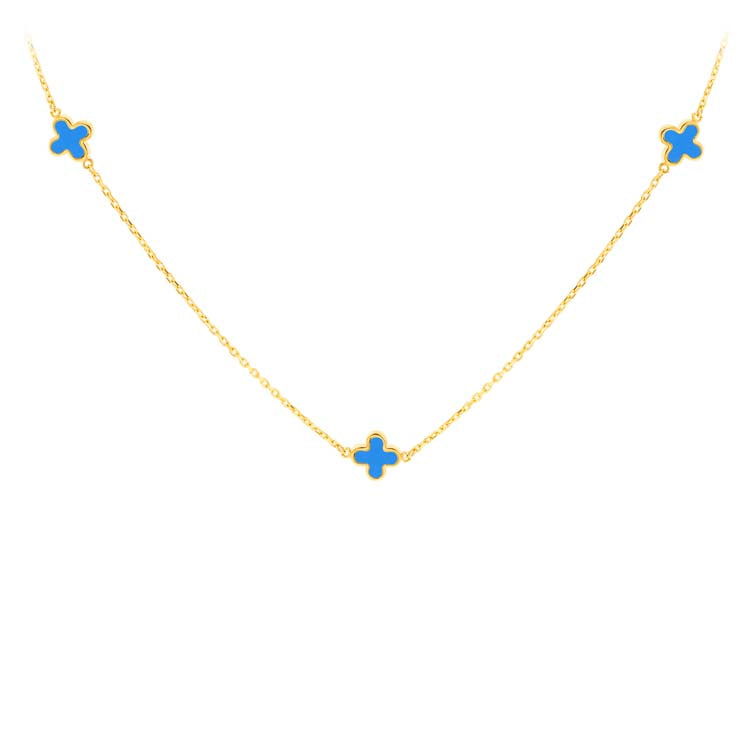 9K Yellow Gold Turquoise Clover Petal Necklace 41+2.5cm