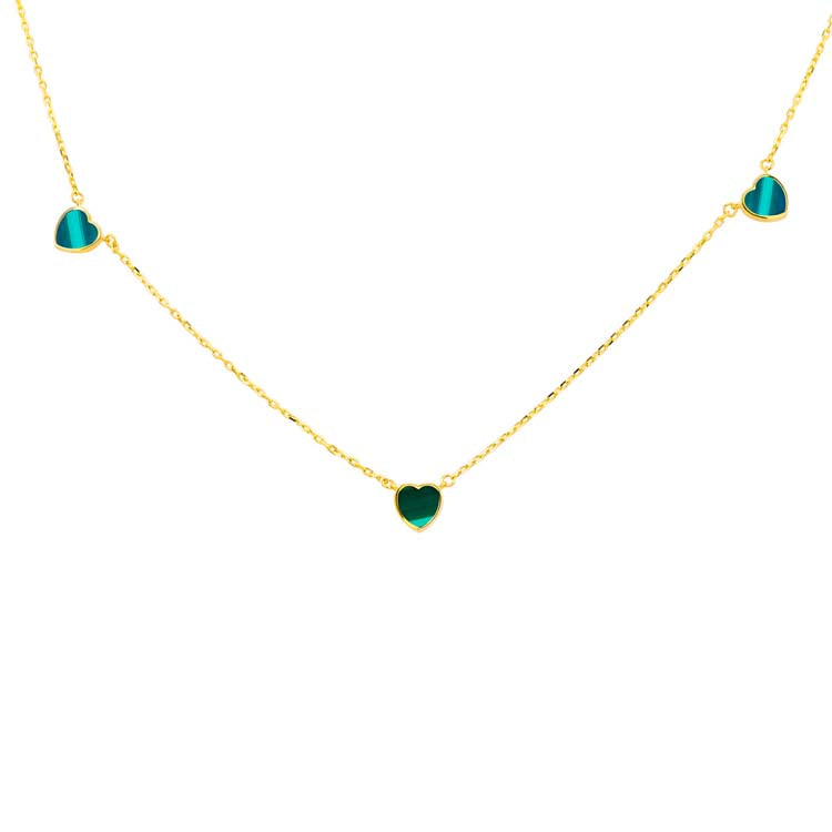 9K Yellow Gold Malachite Heart Necklace 41+2.5cm