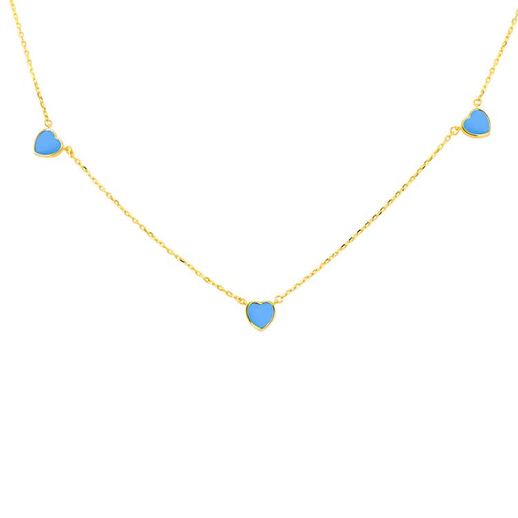 9K Yellow Gold Turquoise Heart Necklace 41+2.5cm