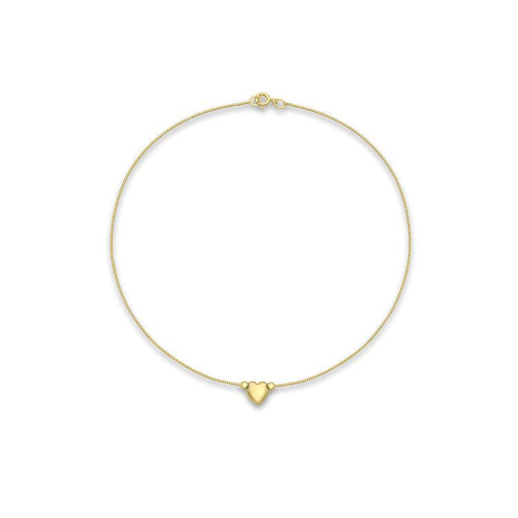 9K Yellow Gold Heart Box Chain Anklet 24cm