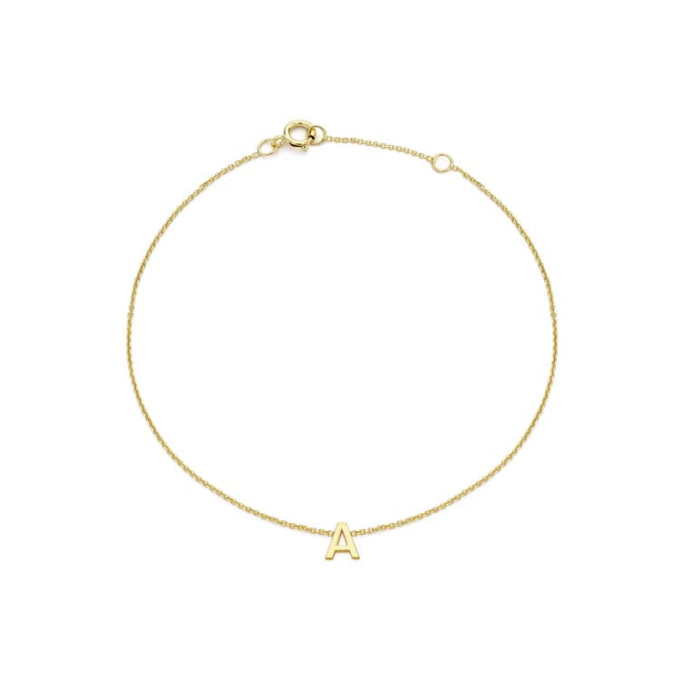 9K Yellow Gold Mini Initial 'A' Bracelet 15.5-19cm