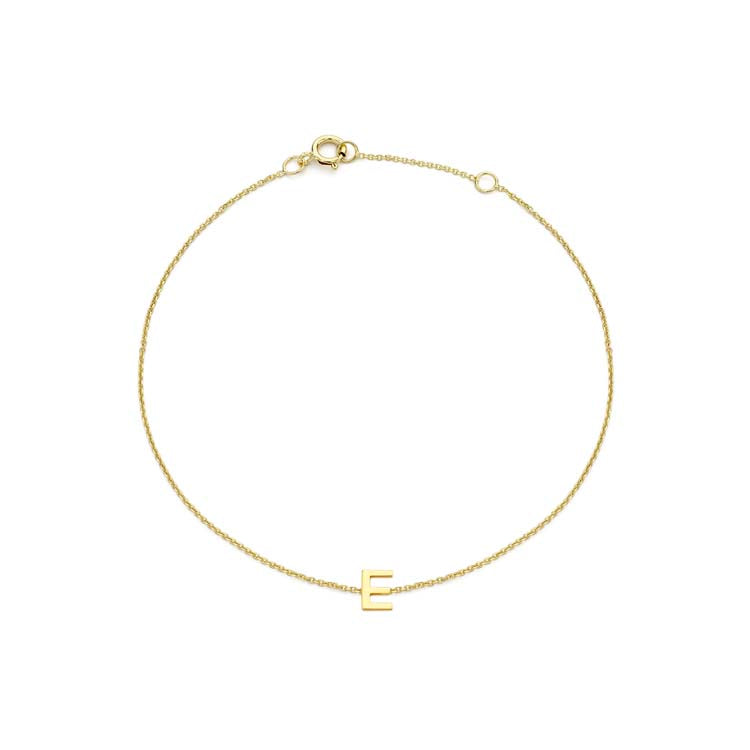 9K Yellow Gold Mini Initial 'E' Bracelet 15.5-19cm