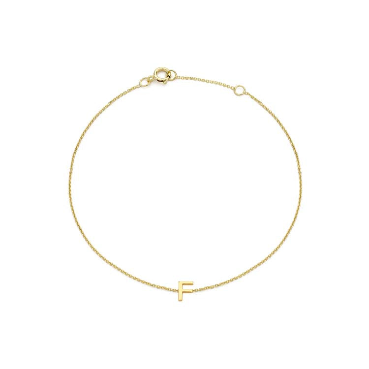 9K Yellow Gold Mini Initial 'F' Bracelet 15.5-19cm