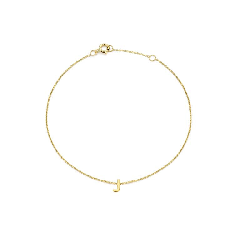 9K Yellow Gold Mini Initial 'J' Bracelet 15.5-19cm