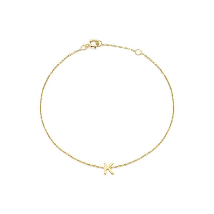 9K Yellow Gold Mini Initial 'K' Bracelet 15.5-19cm