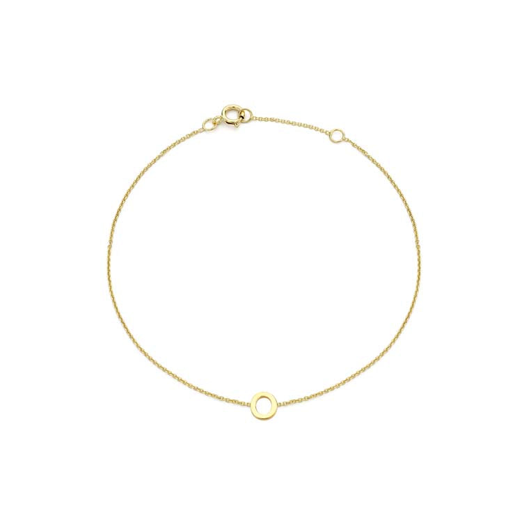 9K Yellow Gold Mini Initial 'O' Bracelet 15.5-19cm