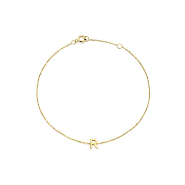 9K Yellow Gold Mini Initial 'R' Bracelet 15.5-19cm