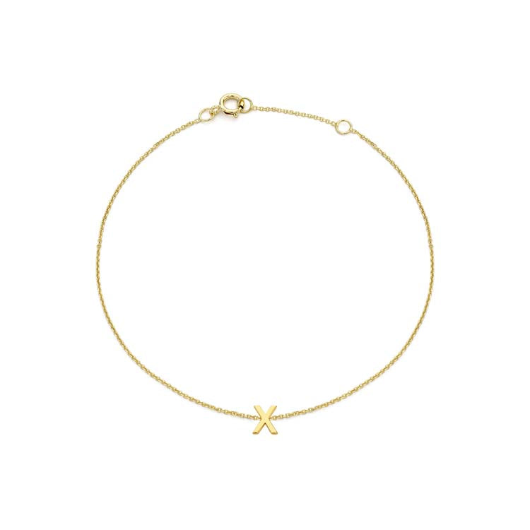 9K Yellow Gold Mini Initial 'X' Bracelet 15.5-19cm