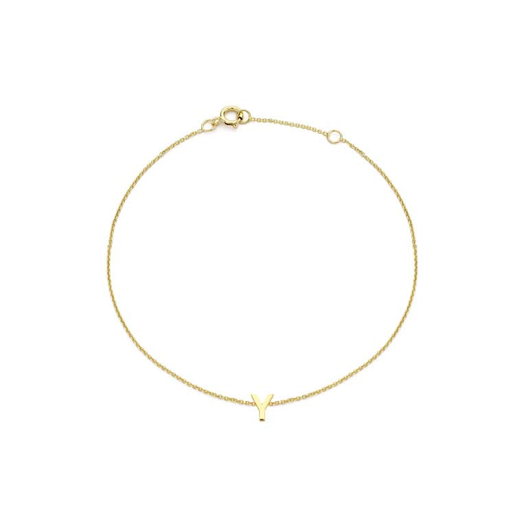 9K Yellow Gold Mini Initial 'Y' Bracelet 15.5-19cm