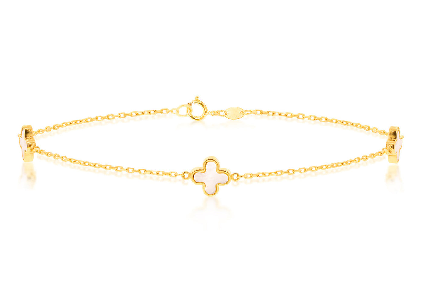 9K Yellow Gold 3 Mother-of-Pearl Clover  Petal Bracelet 19 cm