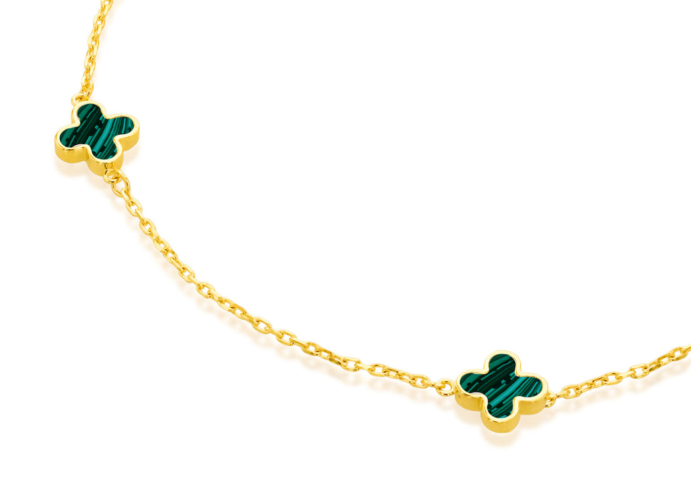 9K Yellow Gold 3 Malachite Petal Bracelet 19 cm