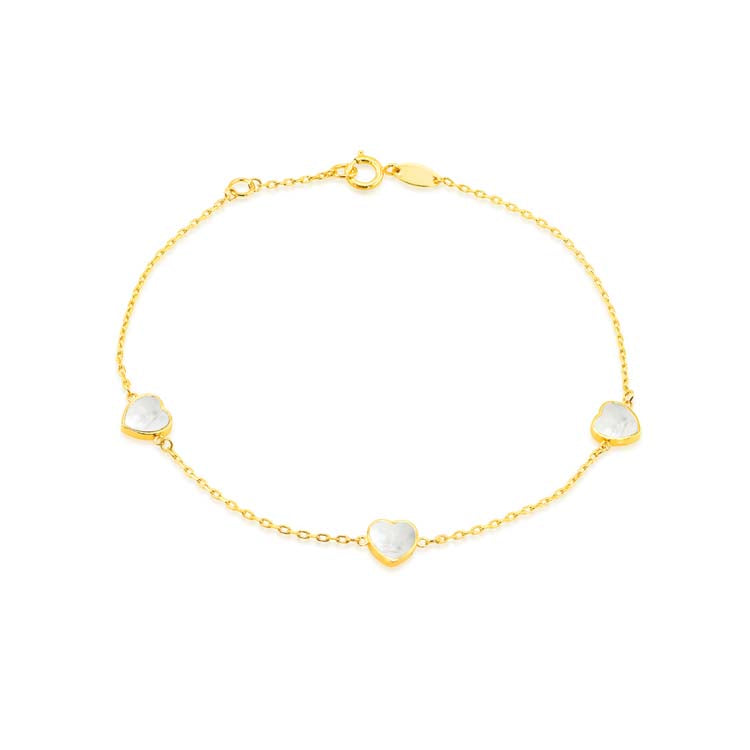 9K Yellow Gold Mop Heart Bracelet 19cm