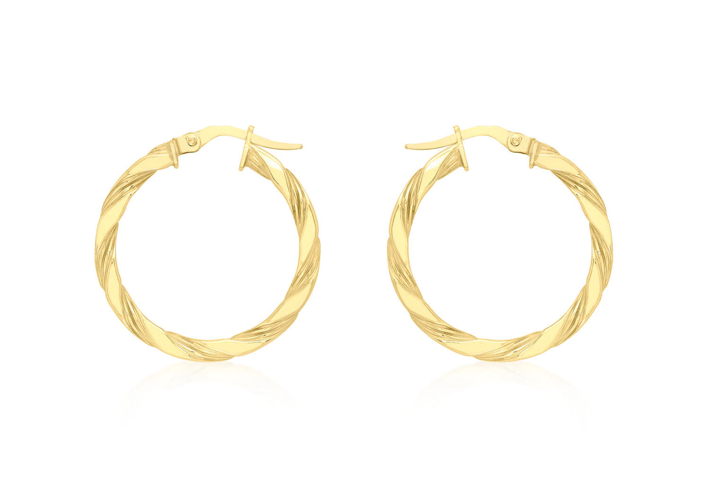 9K Yellow Gold Flat Twist Hoops 20 mm