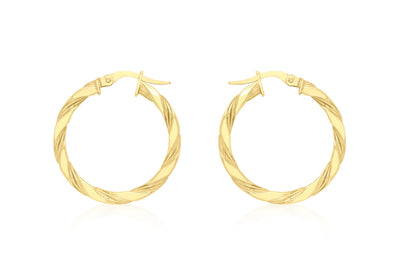 9K Yellow Gold Flat Twist Hoops 20 mm