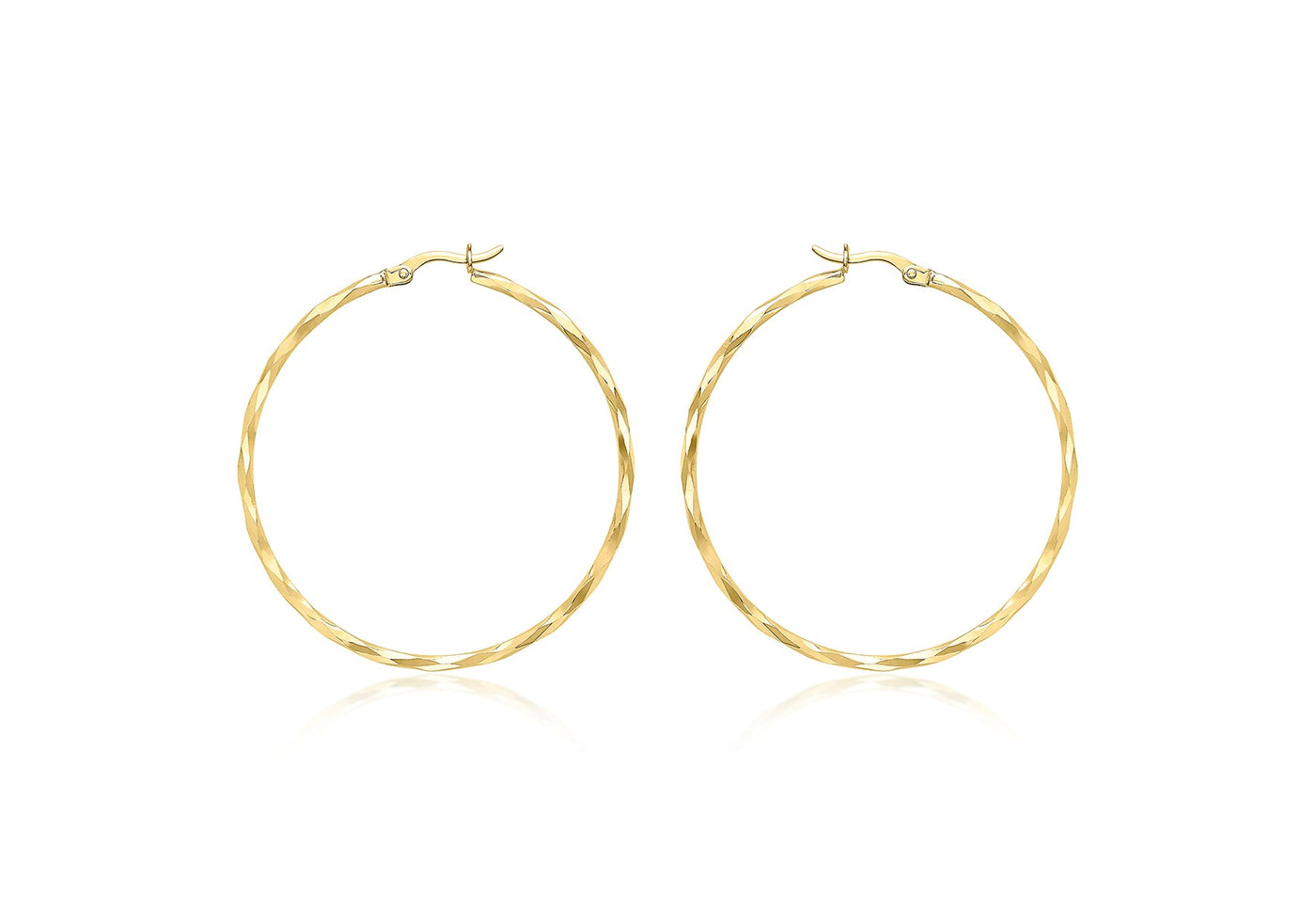 9K Yellow Gold Diamond Cut Hoop Earrings 42mm